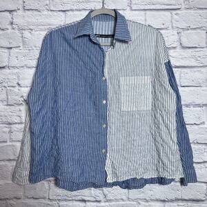 NICO Nicholson Nicholson Striped Button Down Shirt 38 Blue White Cotton JAPAN
